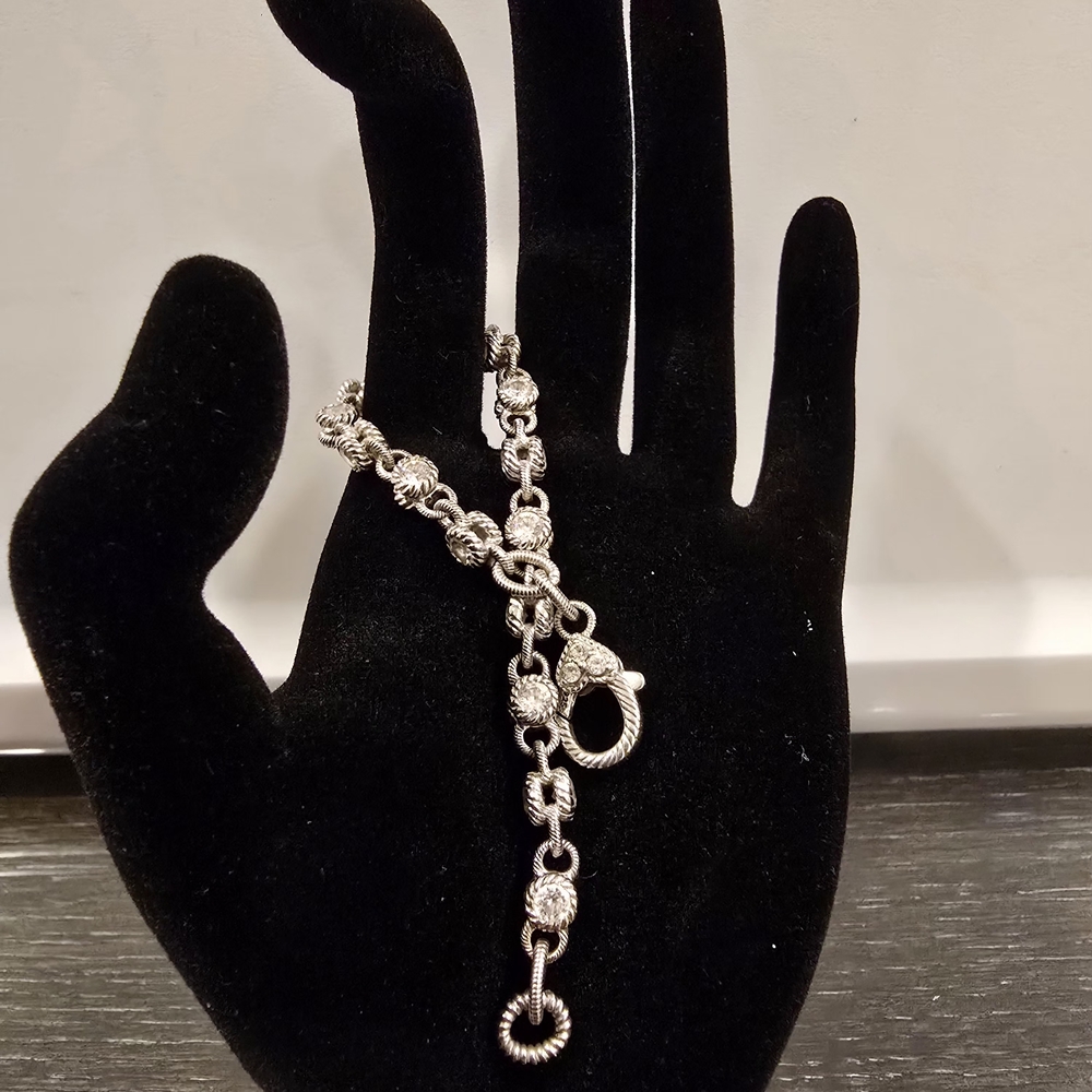 Judith Ripka 925 Sterling Silver CZ Rolling Bracelet